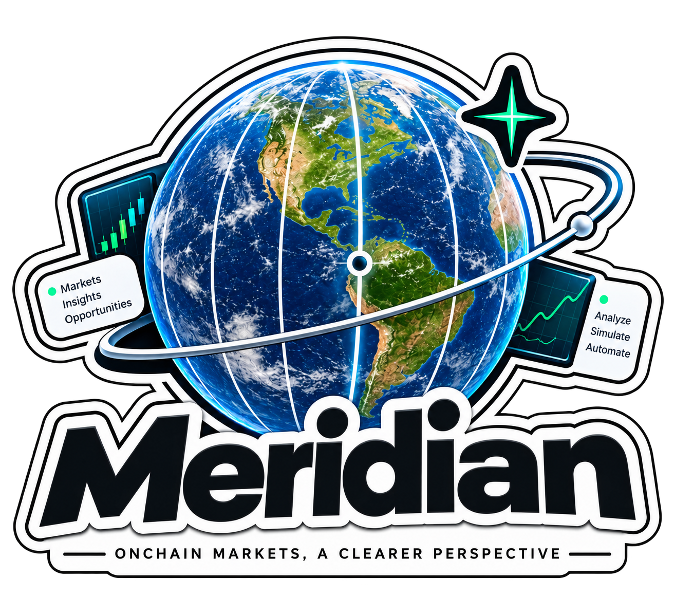 Meridian logo — a globe with orbiting market panels